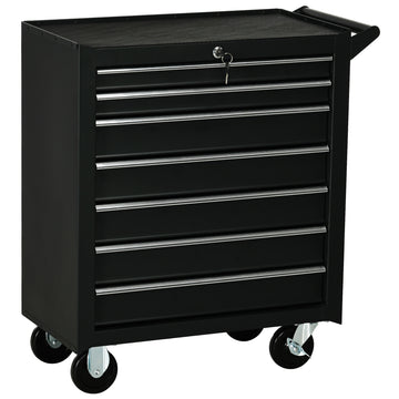 Rolling Tool Chest, 7-Drawer Lockable Tool Cabinet with 4 Wheels, Handle, Toolbox Storage Organizer for Garage, Workshop, Repair Shop, Black