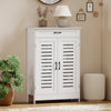 Shoe Cabinet with Louvered Doors, Modern Shoe Storage Cabinet with Drawer and Adjustable Shelves, White