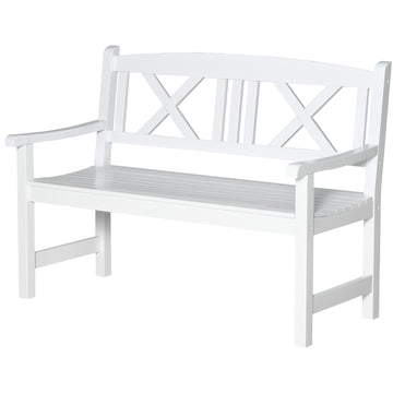 2-Seater Wooden Garden Bench, 4FT Outdoor Patio Loveseat with Unique X-Shape Back for Yard, Lawn, Porch, White
