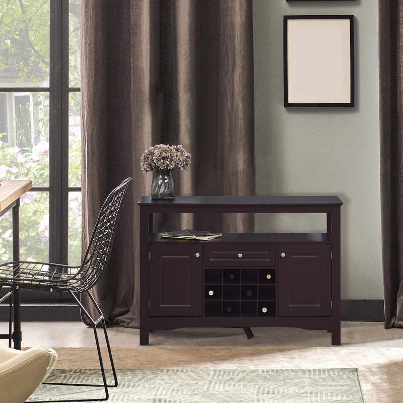 Modern Kitchen Buffet Bar Cabinet Storage Sideboard Dining Server with Drawer & 12-Bottle Wine Rack for Living Room, Espresso