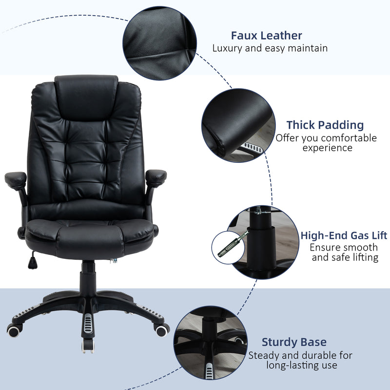 Executive Chair PU Leather Recliner Office Chair, with Swivel Wheels, Arm, Adjustable Height, High Back, Black