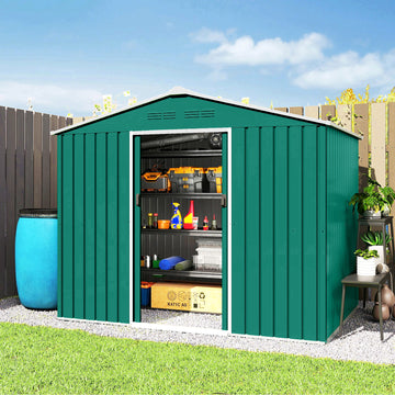 8' x 6' Outdoor Storage Shed, Metal Garden Tool Storage House with Lockable Sliding Doors and Vents for Backyard Patio Lawn, Green