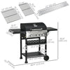 38,000 BTU Propane Gas Grill BBQ Cart with 3 Main Burners, 1 Side Burner, with Warming Rack, Side Prep Tables, Black