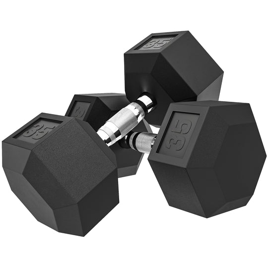 Soozier Ensemble d'haltères hexagonaux en caoutchouc de 2 x 35 lb pour entraînement de force physique à domicile ou au bureau, noir