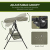 3-Seater Outdoor Porch Swing with Adjustable Canopy, Patio Swing Chair for Garden, Poolside, Backyard, Green and Brown