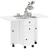Foldable Dining Table, Rolling Kitchen Table with Storage Drawers and Cabinet, Drop Leaf Table on Wheels, White