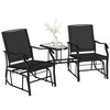 Double Patio Glider Chair with Glass Top Center Table, Outdoor Glider Loveseat with High Back,  All Weather Breathable Mesh Fabric for Garden, Backyard, Deck, Black