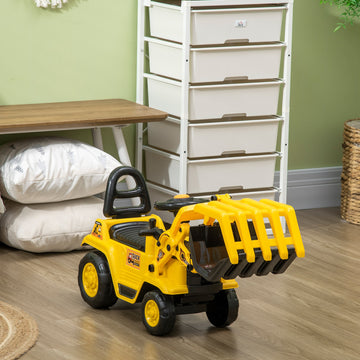 Aosom Ride On Excavator Toy No Power Digger with Realistic Sound Grabber Storage, for 2-4 Years Old, 32.7