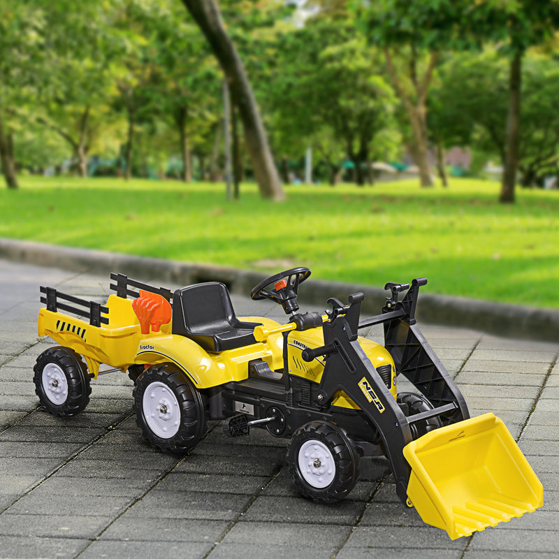 Front Loader Excavator Ride On Toy Pedal Control with 6 Wheels Controllable Bucket for 3 Year Old, Yellow