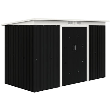 9x4 Outdoor Storage Shed Galvanized Steel Garden Shed with Foundation Kit, Ventilation & Doors, Dark Grey