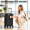 24-Inch Checked Luggage, Hardside Suitcase with Cup Holder, Corner Protection, Double Spinner Wheels, TSA Lock, Black