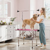 Adjustable Dog Grooming Table with 2 Safety Slings, Storage Basket, Pink
