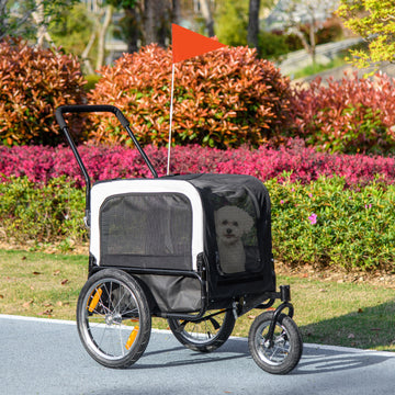 2 in 1 Dog Bike Trailer, Dog Stroller with Safety Leash, Hitch, Flag, Reflectors, Cushion for Small Dogs, Black