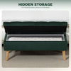 Storage Ottoman with Lid, Velvet Upholstered Storage Bench with Wood Legs for Living Room, Dark Green
