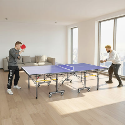 Soozier 9 ft Folding Ping Pong Table Top for Pool Tables, Table Tennis Conversion Top with Net, Foam Padding, Blue
