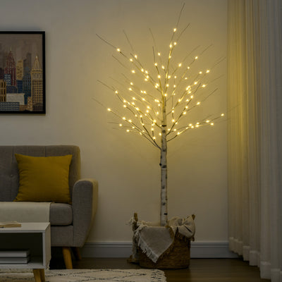 6 ft Artificial Birch Tree Light with Pre-Lit LED Light for Home Party, Indoor and Covered Outdoor Use