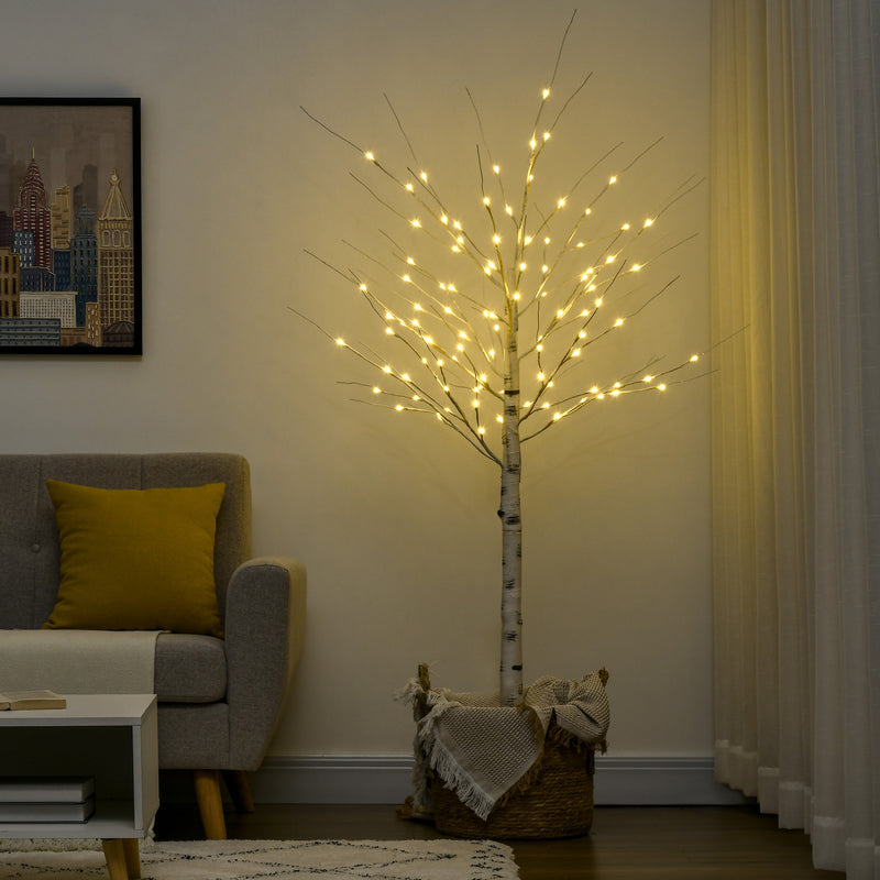6 ft Artificial Birch Tree Light with Pre-Lit LED Light for Home Party, Indoor and Covered Outdoor Use