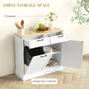 Hidden Garbage Bin Cabinet, Tilt Out Trash Cabinet w/ 2 Drawers, Freestanding Kitchen Island for Laundry, White