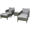 5 Pieces Wicker Patio Furniture Sofa Set Thick Padded Cushions, Outdoor PE Rattan Conversation Coffee Set with Armchairs, Footstools and Glass Top Table, Light Grey