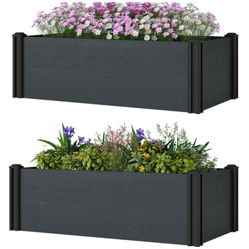 Vinyl Raised Garden Bed Kit, Set of 2 Elevated Garden Boxes with Open Bottom, Screwless Outdoor Planter Box