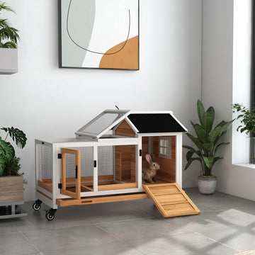Rabbit Cage with Wheels, Ramp, Run, Tray for Indoor Outdoor, Suitable for Rabbit, Guinea Pig, Yellow
