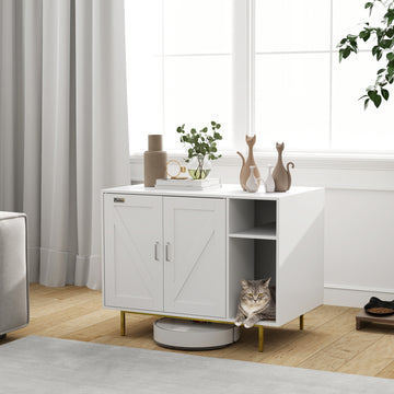 Cat Litter Box Enclosure, Hidden Litter Box with Scratching Pad, Storage, for Living Room, Bedroom, 31.5