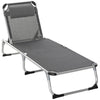 Folding Lounge Chair, Aluminum Frame Tanning Chair, Patio Lounger with Headrest, 5-Level Adjustable Backrest, Grey