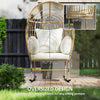 Oversized Rocking Chair, Indoor Outdoor Egg Chair w/ Thickened Cushions, Wicker Patio Lounger for Porch, Balcony, Beige