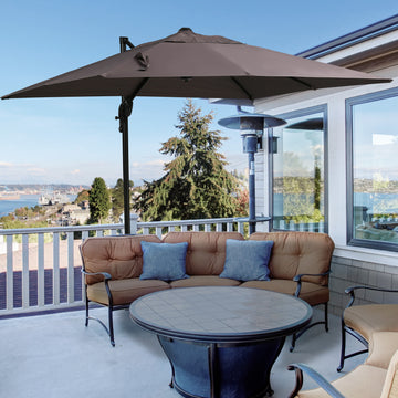 8'x8' Square Patio Hanging Offset Umbrella, Outdoor Cantilever Parasol w/ Cross Base, Light Brown