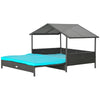 Outdoor Dog House Extendable Wicker Dog Bed with Soft Cushion Washable Cover, for Small and Medium Dogs, Blue