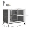 Indoor Rabbit Hutch with Wheels, Bunny Cage Guinea Pig House W/ Top Access, Ramp, Pull Out Tray, Grey