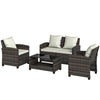 4-Piece Outdoor Wicker Patio Furniture Conversation Set, Includes Loveseat, Chairs and 2-Tier Table with Cushions, Modern Rattan Sofa Set for Backyard