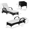 3 Pieces Wicker Patio Lounger Set with Table, PE Rattan Outdoor Lounge Chair Set with Cushions, Wheels, 5-Level Reclining Backrest, Headrest
