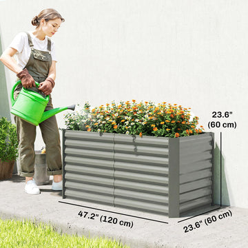 Set of 2 Galvanized Metal Planters for Outdoor Plants, 4' x 2' x 2' Raised Garden Bed, Distressed Dark Brown