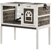 Rabbit Hutch Dual-Height Design Bunny House with Run Slide-Out Tray White and Coffee