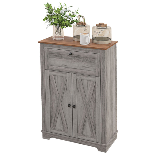Storage Cabinet Farmhouse Sideboard Storage Cabinet with Doors and Drawer for Kitchen, Living Room, Grey Wash
