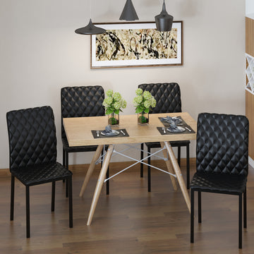 Modern Dining Chairs Set of 4, Upholstered Faux Leather Kitchen Chairs with Rhombic Tufting and Metal Legs for Living Room, Black