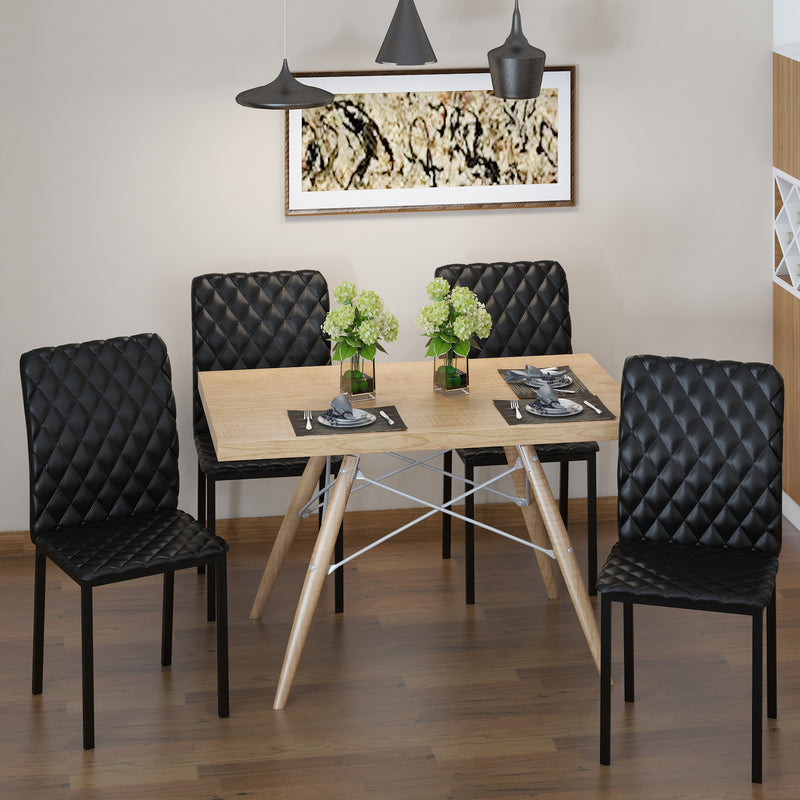 Modern Dining Chairs Set of 4, Upholstered Faux Leather Kitchen Chairs with Rhombic Tufting and Metal Legs for Living Room, Black