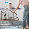 Adjustable Dog Grooming Table with 2 Safety Slings, Storage Basket, Blue