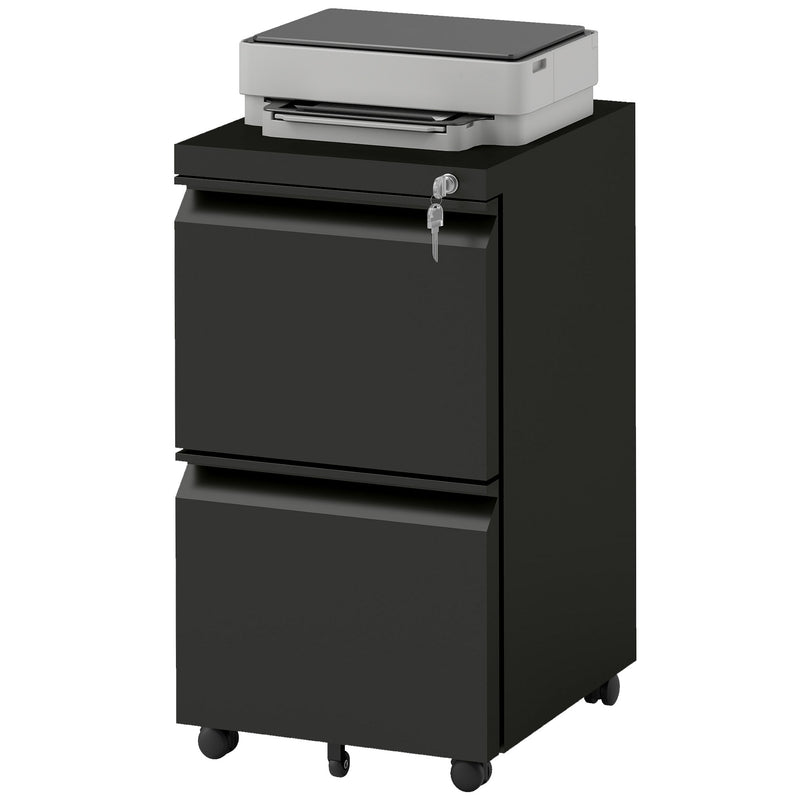 Mobile Vertical Filing Cabinet with Lock, 2-Drawer Steel File Cabinet with Adjustable Hanging Bar for Letter, A4 and Legal Size, Black
