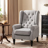Fabric Accent Chair, Button Tufted Armchair, Upholstered Modern Living Room Chair, Wingback Chair with Wood Legs, Rolled Arms, Thick Padding for Bedroom
