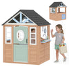 Qaba Outdoor Playhouse, Wooden Kids Playhouse with Door, 3 Windows, 2 Flower Boxes for Garden, Indoor Playroom, Ages 3–8