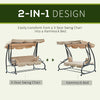3-Seat Outdoor Patio Swing Chair, 2-in-1 Convertible Flat Bed, Canopy Swing with Adjustable Shade, Removable Cushions, Cup Holder, Beige