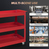 3 Tier Rolling Tool Cart with Wheels, 330 LBS Capacity Heavy Duty Utility Cart, Mobile Service Cart for Garage, Red