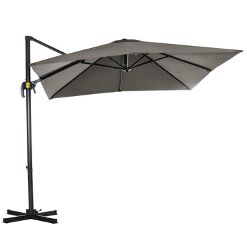 8' x 8' Square Patio Hanging Offset Umbrella with 360° Rotation, Aluminum Outdoor Cantilever Market Parasol, Light Grey