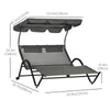Outdoor Patio Chaise Lounge Chair, Patio Sun Lounger w/ Sunshade Roof, for Two People with Wheels and Breathable Sling Mesh Bed, Pillows, Dark Gray