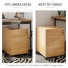 2 Drawer File Cabinet with Lock and Keys, Mobile Vertical Filing Cabinet with Wheels and Drawers, Home Office Cabinet, Natural