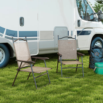 2 Pieces Folding Patio Camping Chairs Set, Sports Chairs for Adults with Armrest, Mesh Fabric Seat for Lawn