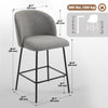 Set of 2 Counter Height Barstools, Upholstered Linen Bar Stools with Backrest, Footrest and Steel Legs, Dark Grey