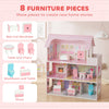 Dollhouse with 8 PCS Accessories, Dreamhouse Villa with LED Light, 3-Story Doll House with 6 Rooms for Girls 3-6 Years